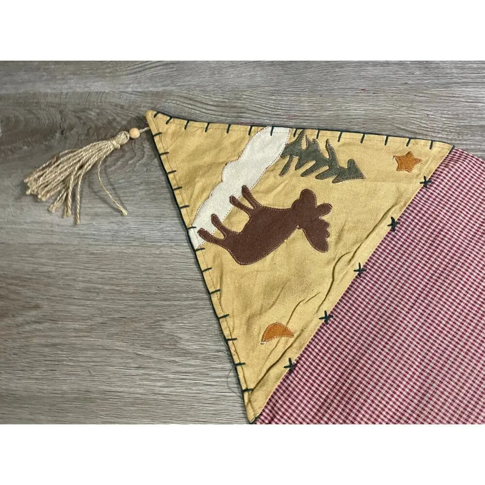 Rustic Lodge Wildlife‎ Table Runner Bear Deer Pine Tree Tapestry Tassel Cabin